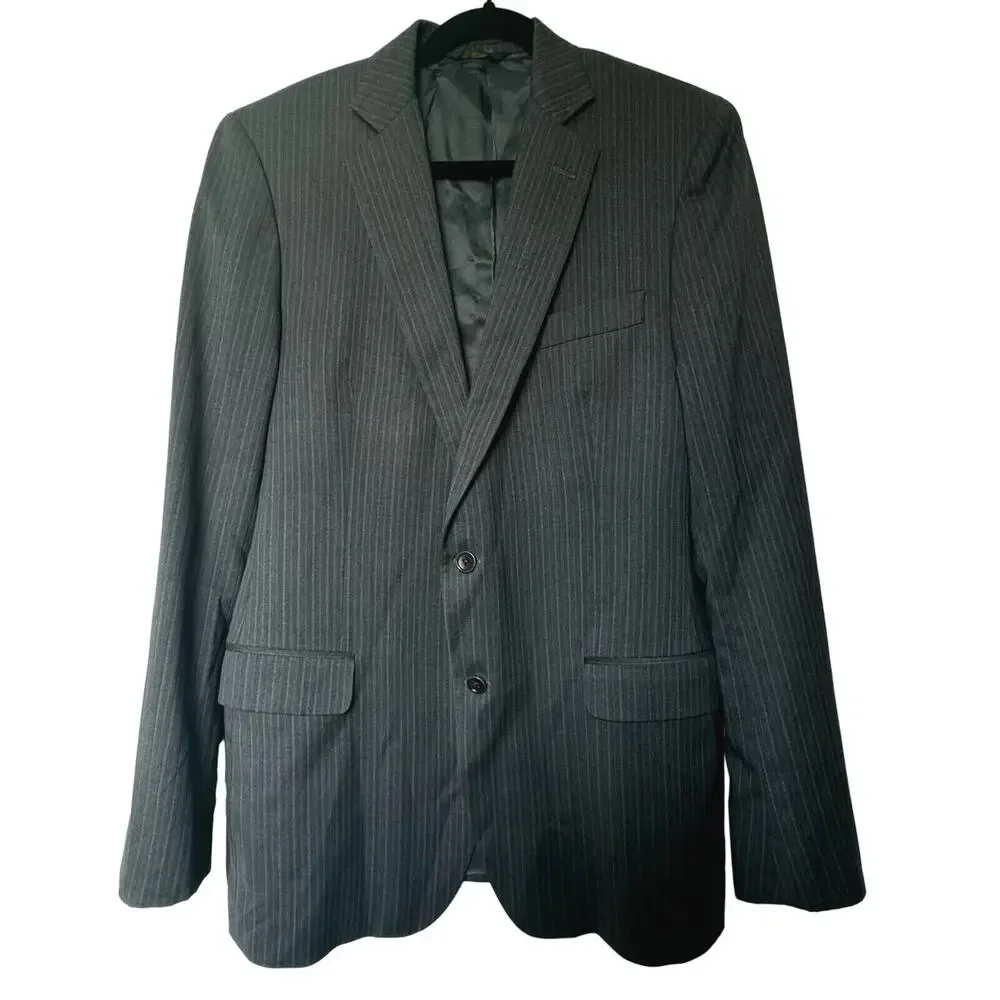 BROOKS BROTHERS Mens 43L Charcoal Gray Stripe Wool Blazer Suit Jacket 1818 Italy
